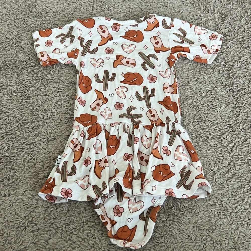 Dream Big Little Co Bamboo Dreamy Zzz Rodeo Western Bodysuit Twirl Dress